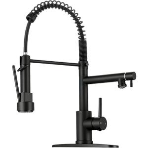 Kitchen Faucet with Pull Down Sprayer - Matte Black Single Handle Commercial Kitchen Faucets, 2-Spout Kitchen Sink Faucet, Stainless Steel Spring Pull Out Sink Faucet 1/3 Hole