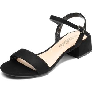 DREAM PAIRS Women's Low Heels for Women Classic Open Toe Ankle Strap Block Chunky Heel Sandals Holiday Party Wedding Dress Pumps Shoes (Black)