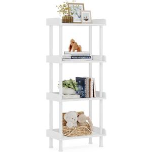 Hosfais Bookcase 4 Tier Bookshelf, Vintage Small Bookshelf for Spaces, Wooden Book Shelf for Living Room Bedroom White