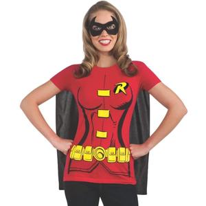 Rubie's Costume DC Comics Women's Robin T-Shirt With Cape And Eye Mask (Large)