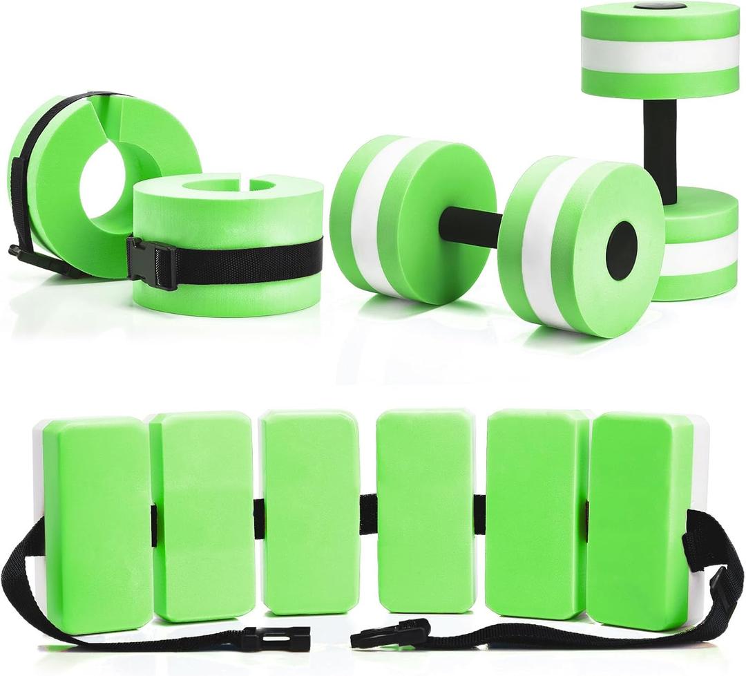 5 Pcs Aquatic Exercise Set Including 2 Ankle Swimming Weights 2 Lightweight Aquatic Exercise Dumbbells and Swim Belt Pool Exercise Equipment for Aquatic Aerobics Exercise (Green)