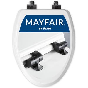 Mayfair Bennett Toilet Seat with Matte Black Hinges, Slow Close Wood Seat, Secure Metal Hinges, Easy Install, Made in USA, Elongated, White