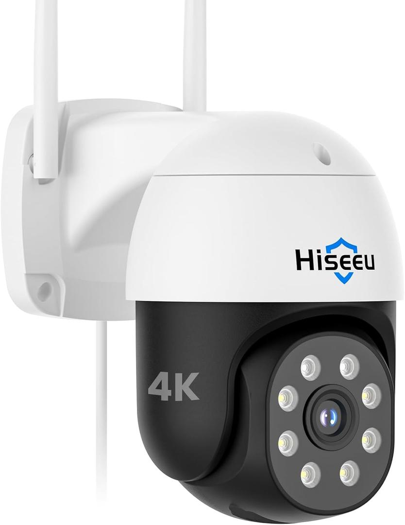 Hiseeu 4K 8MP Security Camera Outdoor, Wireless Home Security Camera with Pan & Tilt, WiFi Pro 2.4/5GHz, Auto Tracking, Color Night Vision, Two Way Audio, IP66, Plug in, No Subscription