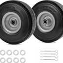 Parts Camp 10 inch wheel 4.10/3.50-4" Flat Free Tire and Wheel 10" Solid Tire for Gorilla Cart Hand Truck Garden Wagon Trolley Dolly tire replacement -5/8" Axle Bore Hole, 2 1/4"Offset Hub (2 Pack)