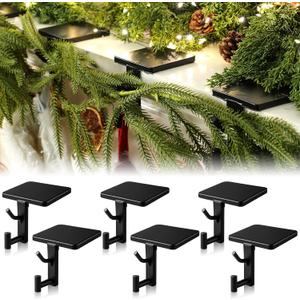 2 in 1 Fireplace Garland and Stocking Hangers for Mantel Heavy Duty Christmas Stocking Holders for Mantle Metal Garland Hooks Xmas Holiday Decoration (6 Pack,Black)