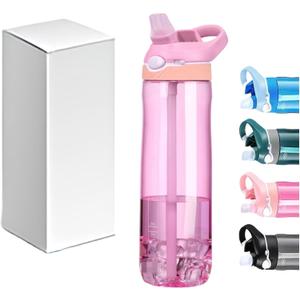 25oz Pink Water Bottle with Clip Handle and Locking Lid, Reusable Travel Tritan Water Bottle with Straw and Sports Plastic Water Bottle - Pink