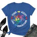 Autism Teach Shirts Women Autism Awareness T Shirt Autism Support Tee Tops Autism Teacher Short Sleeve Shirt (Blue, L)