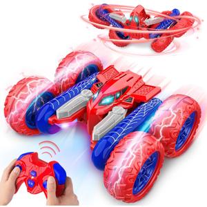 Remote Control Car Toys: Double Sided RC Cars Outdoor Toy for 4 5 6 7 8 9 10 Year Old Boys Girls Ages 5-7 Birthday Gifts Rechargeable Upright Stunt Car 360 Flip 4WD Gifts Age 4-6-13 (Red)