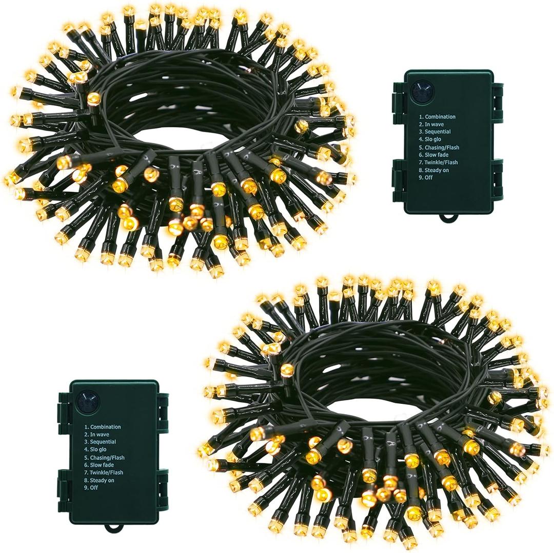 2 Pack String Lights Battery Operated, Each 23ft 70 LED Christmas Lights with Timer 8 Modes Fairy String Lights for Indoor Outdoor Wedding Garland Xmas Tree Decoration (Warm White)