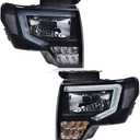 PIT66 LED DRL Headlights Assembly Compatible with Ford F150 2009 2010 2011 2012 2013 2014 Driver & Passenger Headlamp Smoke lens Black Housing Clear Reflector