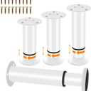 4 Pcs Adjustable Height Furniture Support Legs 7.08-12.2 inch [with Screws], Metal Adjustable Legs for Bed/Sofa/Cabinet/Couch/Dresser/Table Heavy Bed Replacement (White)
