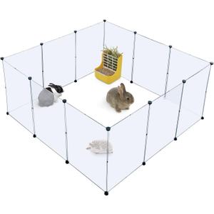 BRIAN & DANY Dog Playpen, Portable Plastic Pet Playpen, Clear Dog Play Pen Acrylic Rabbit Playpen Indoor, 12 Panels Puppy Fence and Guinea Pig for Small Animals 28 X 20 Inch