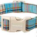 Lionet Paws Boy Dog Collar- Cute Blue Plaid Dog Collars with Plastic Buckle, Light Adjustable Dog Collars for Medium Dogs