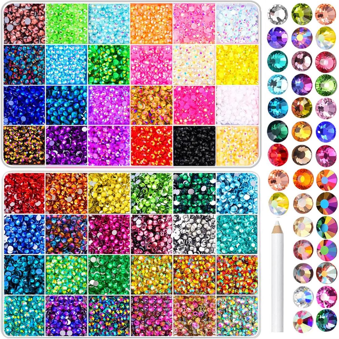 48000Pcs Resin Jelly Rhinestones for Crafting, Flatback Gems Rhinestones for Crafting, 48 Color 3mm Flatback Gems for Diamond Art DIY Crafts Clothing Shoes Nail Art Decoration