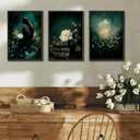 3Pcs Dark Academia Canvas Wall Art Moody Victorian Woman Reading Book Pictures Wall Decor Mystical Gothic Vintage Halloween Posters Prints for Bedroom Living Room Home Decoration (Frameless)