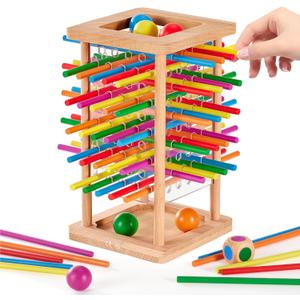 Montessori Game Wooden Board Game, 48 Colorful Sticks Dice Game for 3 4 5 6 Year Old, Montessori Toys for Kids Math Educational Toys for 3 Years Old, Fine Motor Skills Toy Family Travel Game Gifts