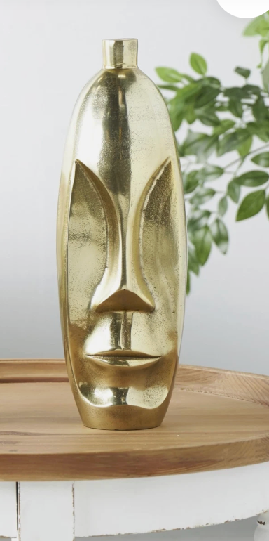 Deco 79 Aluminum Metal Face Decorative Vase Centerpiece Vases with Abstract Details, Set of 1 Flower Vases for Home Decoration 16", 12" H, Gold