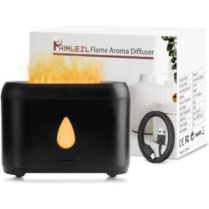 Flame Diffuser for Essential Oils, 200ml Ultrasonic Aroma Diffusers with Cool Mist, Aromatherapy Diffuser with Auto-Off Protection, Small Humidifier for Home,Office,Bedroom,Gift, Unscented (Black)
