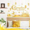 Ramadan Decorations for Home Ramadan Kareem Wall Stickers Islamic Muslim Wall Decals with Lantern Moon Star Designs Eid Mubarak Arabic Party Decor for Living Room Bedroom Window