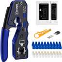 RJ45 Crimp Tool Kit, Pass Through Ethernet Crimper, Professional Ethernet Crimping Tool Kit, RJ45 Crimp Tool and Tester(9V Battery Not Included) All-In-One Kit for Cat5e Cat6 Cat6a 8P8C