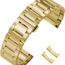 Stainless Steel Watch Band Curved End 14mm 15mm 16mm 17mm 18mm19mm 20mm 21mm 22mm 23mm 24mm Watch Bracelet Polished Brushed Metal Watch Strap Replacement Band Men Women (Gold)