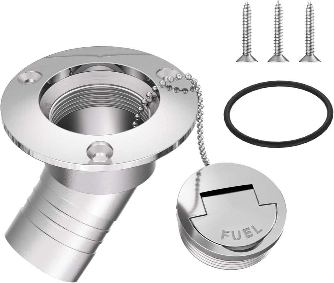 Boat Deck Filler, Stainless Steel 316 Gas/Waste/Water/Fuel/Diesel, 1-1/2" (38mm), Boat Deck Fill Neck for Boat Yacht RV Caravan with Keyless Cap, Screws