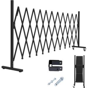 Metal Expandable Barrier Fence for Dogs, Portable Barricade Gate with Casters, Foldable Pet Gate Indoor Outdoor for Rooms, Stairs, Driveway, Garage, Yard, Doorways, 11 Feet, Black