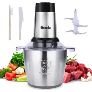 Food Processor, 500W Powerful Meat Grinder, 14Cup Stainless Steel Bowl, 3 Speed Modes 4 Bi-Level Blades for Onion, Meat, Nuts, Fruit, Garlic, Vegetable, Baby Food (1 Stainless Steel Bowls)