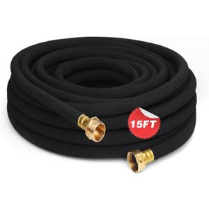 Heavy Duty Soaker Hose 15FT 1/2 Inch Rubber Garden Drip Irrigation Hose with Solid Brass Connector Water Saving Linkable Soaker Hose for Garden Bed Flower Vegetable Lawn