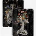 Flooreal Gothic Wall Art Home Decor Skeleton Picture Floral Sugar Skull Painting H16inch Black Dark Eclectic Wood Prints with Spooky Flower Aesthetic Vintage Style Artwork Plaque for House 1pc (15.7"L x 11.8"W)