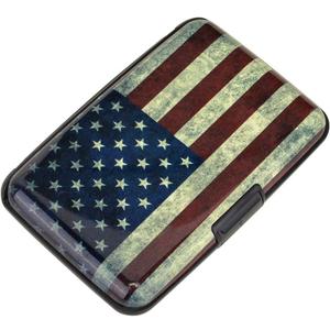 ELFISH Mini RFID Aluminum Wallet Credit Cards Holder Business Card Case Metal ID Case for Men Women (Flag)