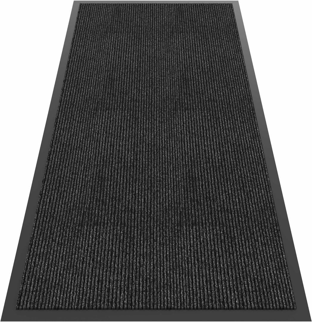 Front Door Mat, 4'x8' Indoor Outdoor Door Mat, Commercial Industrial Entrance Doormat, Heavy Duty Welcome Mat, Rubber Backing Non Slip Doormat for Entryway, Grey (Dark Grey Striped)
