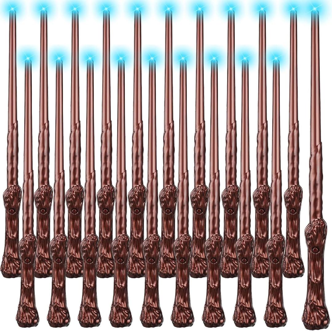 Jerify 20 Pcs Light up Magic Wands for Kids, Wizard Wand Sound Light up Toys Bulk 14.6 Inch for Kids Girls Boys Costume Cosplay Accessory Mexican Halloween Party Favors(Brown)