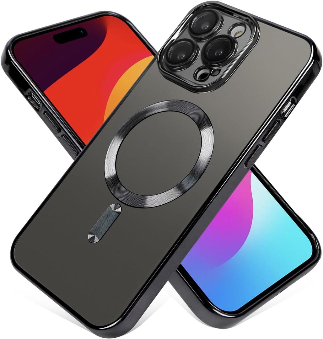 OOK Magnetic Clear Phone Case Made for iPhone 15 Pro Max, Black | Compatible with MagSafe, Camera Lens Protector, Anti-Scratch Shockproof Slim Cover, for Women Men