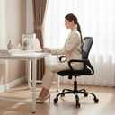 DUMOS Home Office Chair - Ergonomic Mid Back Mesh Desk Chair with Lumbar Support & Rocking Mode, Height Adjustable, Fixed Armrest, for Conference, Computer, 360 Swivel, Adults, Black