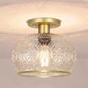 Gold Semi-Flush Mount Ceiling Light with Globe Glass  Vintage Ceiling Lighting for Hallway, Kitchen, Entryway, Bathroom & Closet (7.68in-ceiling)