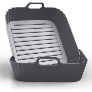 9-Inch Square Silicone Liners for Large Air Fryer 2Pack, Silicone Pot Baking Accessories for Chefman 6 to 8.5QT, Reusable Air Fryer Tray Insert for Oven Microwave Accessories