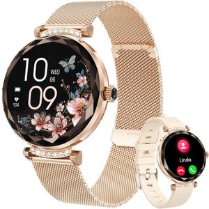 Smart Watch for Women, 1.19" AMOLED Ultra-Clear Screen Activity Trackers with Heart Rate/Sleep/SpO2 Monitor, Smartwatch for iPhone/Samsung/Android, 113 Sport Modes Waterproof Fitness Watch Rosegold