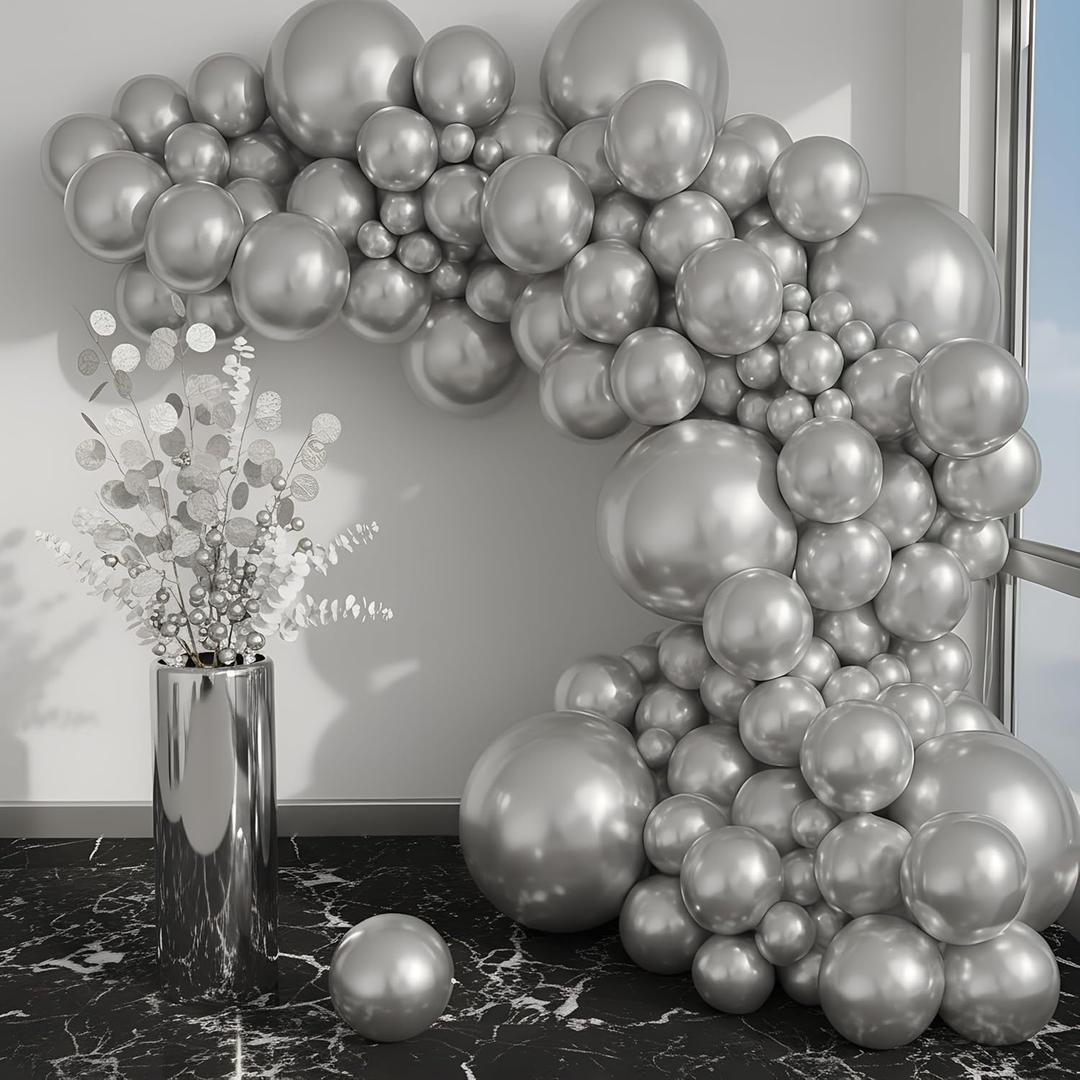 Balloon Garland Arch Kit 146 Pcs Metallic Silver Balloons for Baby Shower, Birthday, Gender Reveal, Wedding Party DIY Kit by Vellax