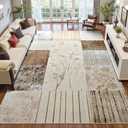 DweIke Washable 5x7 Area Rugs for Living Room, Soft Geometric Floral Bedroom Rug, Stain Resistant and Non-Slip Modern Throw Carpets for Office Nursery Dining Room Home Decor, Beige