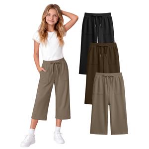 Langyiwee 3 Pack Girls' Capri School Pants, 3-Color, 7-8 Years