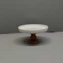 White Cake Stand Small Mini Cake Pedestal Plate Stand, 6 inch Vintage Ceramic Round Wood Pie Stand for Party Wedding, Candle Jewelry Decorative Tray (Brown Wooden High-Foot)