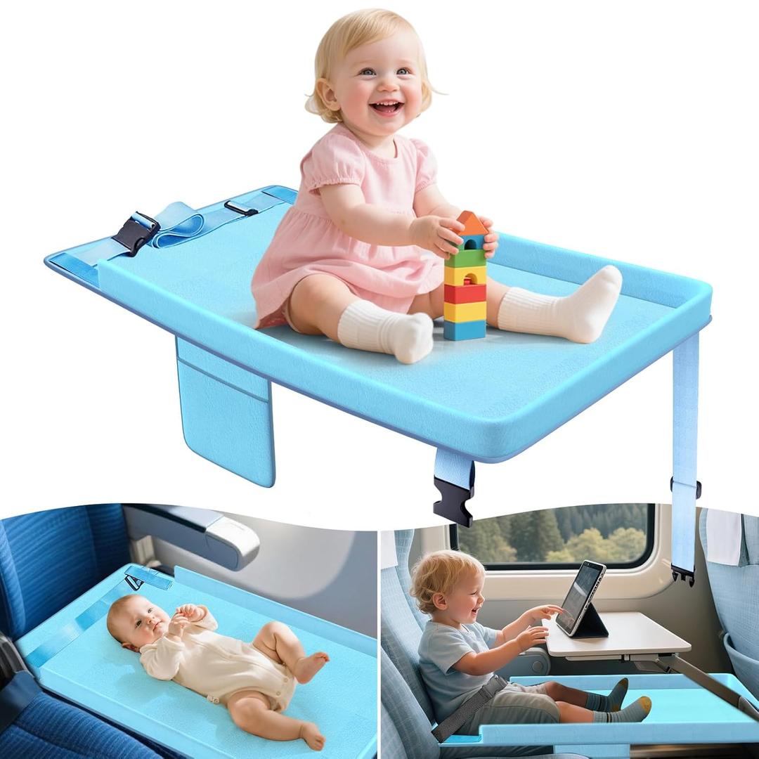 Toddler Airplane Bed - Airplane Seat Extender for Kids - Barrier Designed Flyaway Kids Bed Airplane with Pockets - Portable Plane Bed Foot Rest for Flights Travel Essentials Blue