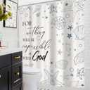 Glawry Bible Verse Shower Curtain Starfish Seashells Ocean Beach Coastal Christian Scripture Navy Blue Bathroom Inspirational Quotes 60Wx72L Inches Bath Accessories Art Home Decor Fabric 12 Pack Hook