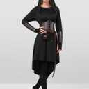 SOMSOC Women Renaissance Halloween Fairy Costumes Medieval Hooded Robe Lace Up Dress Accessories Set Cosplay (Small, Black)