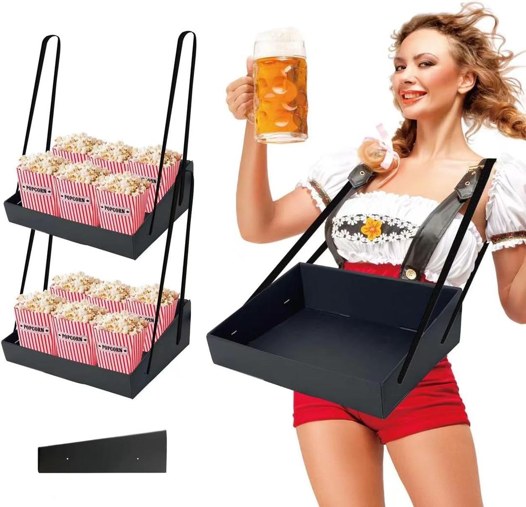 Halloween Popcorn Snack Trays,4x15x11.2 In Concession Carrier with Strap,Stadium Snack & Vending Tray,Hawker,20's Theme Costume Accessory,Usherette Movie & Popcorn Vendor Trays with Neck Strap (2 Pcs)