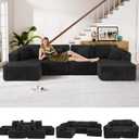 132" U Shaped Couch, Modular Sectional Sofa with Chaise, Corduroy U Shaped Boneless Couch with Deep Seat, Upholstered Modular Cloud Sofa for Living Room, No Assembly Required, Black (131.5" x 59.45" x 25")