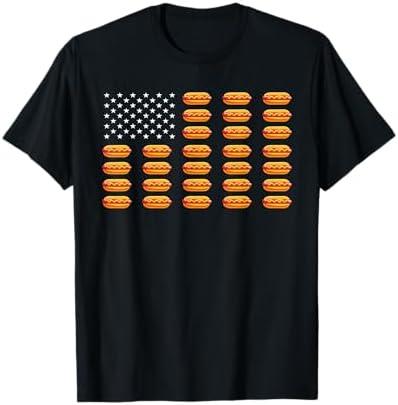 Hot Dog American Flag July 4th Patriotic USA Summer BBQ T-Shirt for Men Women Kids, XL