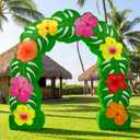 Soulchen 8.2 ft Tropical Hawaiian Inflatable Arch Summer Luau Party Decoration Monstera Leaves Tropical Flowers Inflatable Archway Outdoor Large Hawaii Birthday Party Decor for Beach Luau Pool Patio