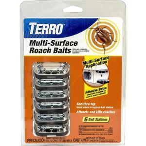 TERRO T500 Indoor Multi-Surface Roach Bait Stations - Indoor Cockroach Killer, 6 Bait Stations, Black (1 Pack)